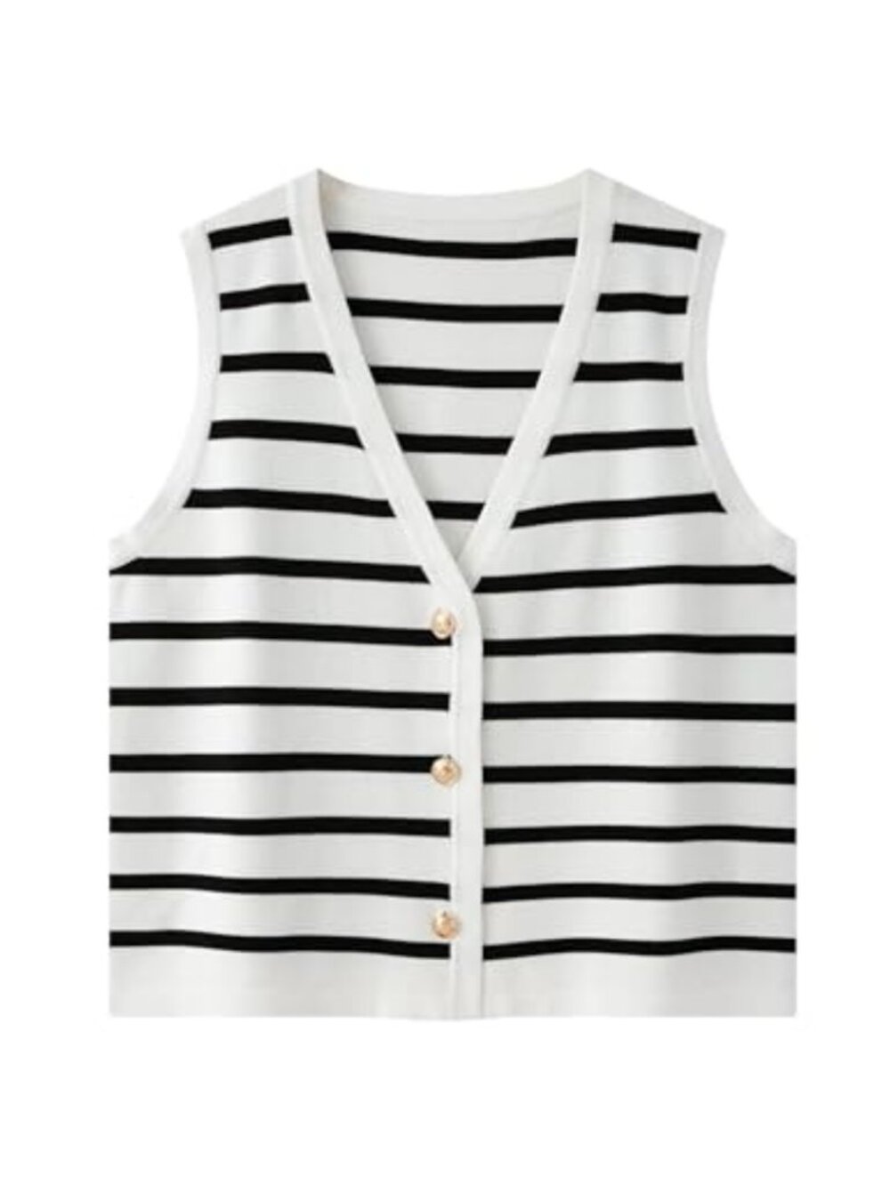 Women Striped Sleeveless Knit Sweater Vest Button Up Crop Tank Top